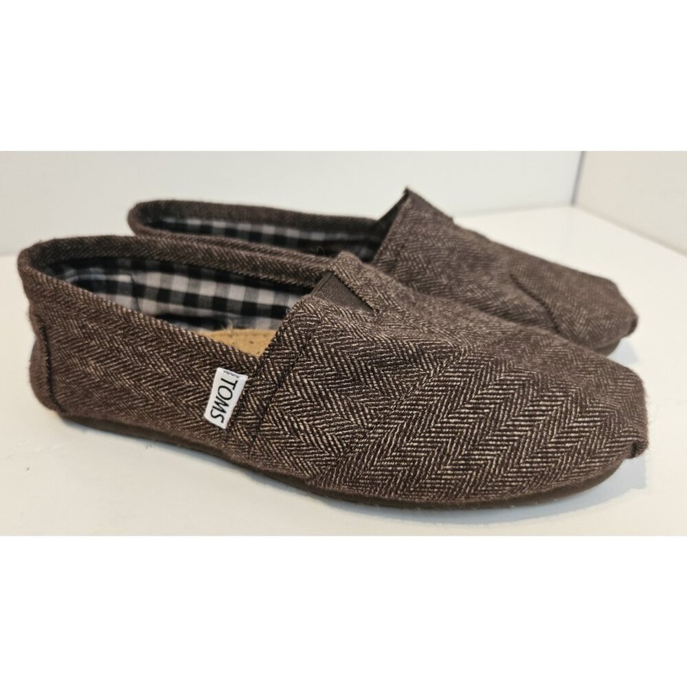 Toms Size 5 Womens Brown woven Herringbone Tweed Classic Slip on Comfort